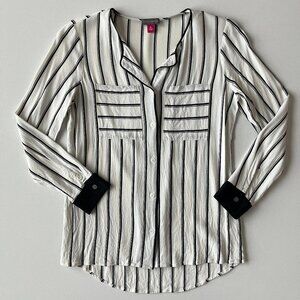 Vince Camuto Striped Button-Down Blouse XS Black and White